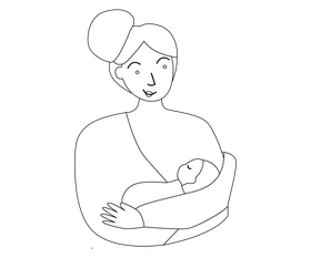 Cartoon breastfeeding child black and white clipart