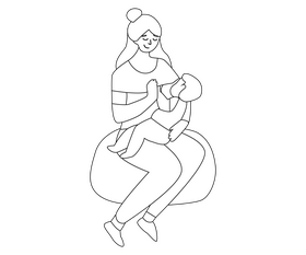 Cute girl breastfeeding cartoon black and white clipart