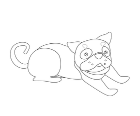Sitting pug dog black and white clipart