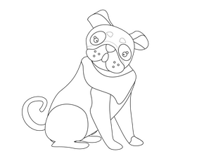 Pug puppy sitting black and white clipart