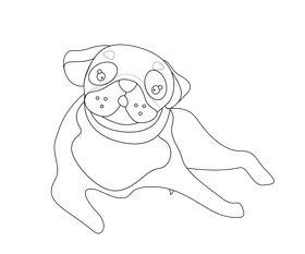 Pug dog sitting black and white clipart