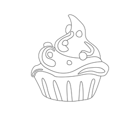 Cartoon cupcake black and white clipart