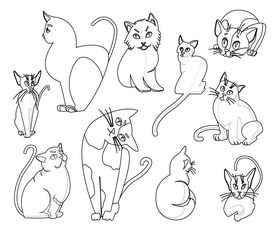 Cartoon cats black and white vector free download