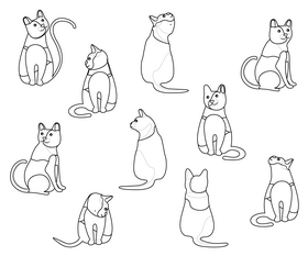 Sitting cats black and white vector