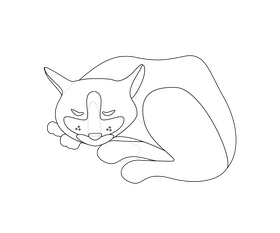 Sleeping cat black and white clipart