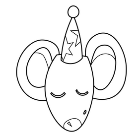 Mouse with birthday cap black and white clipart