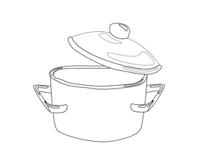 Cartoon saucepan with lid black and white clipart