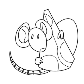 Mouse with cheese cartoon black and white clipart