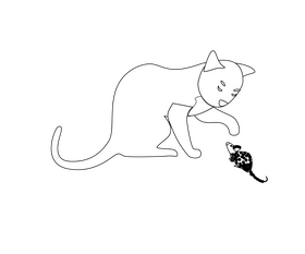 Cat catching mouse black and white clipart