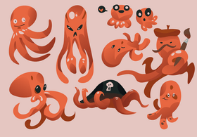 Octopus cartoon set vector
