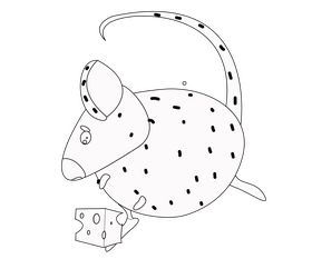 Cartoon mouse eating cheese black and white clipart