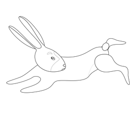 Running rabbit cartoon black and white clipart