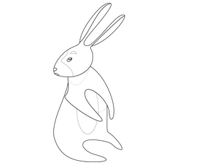 Cartoon rabbit looking back black and white clipart