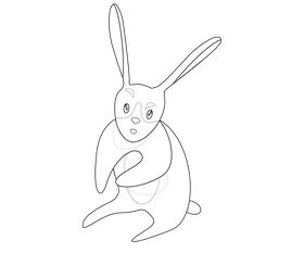 Sitting gray rabbit black and white clipart