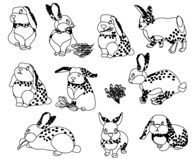 Rabbits black and white vector free download