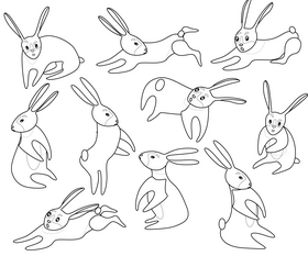 Rabbits black and white vector