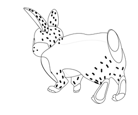 Back view of rabbit black and white clipart