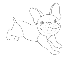 Running puppy cartoon black and white clipart