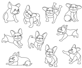 Baby dogs, baby pugs, puppies black and white vector