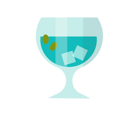 Blue cocktail with ice and olive clipart