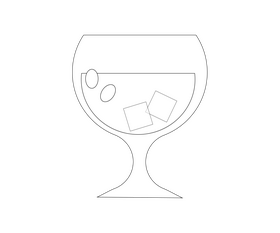 Cocktail with ice and olive black and white clipart