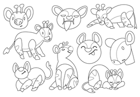 Okapi cartoon set black and white vector