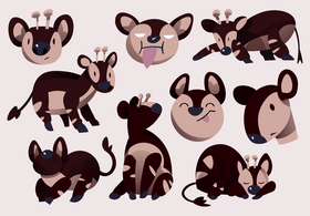Okapi cartoon set vector