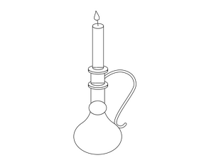 Burning candle in vintage candle holder black and white clipart