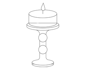 Burning candle in holder black and white clipart