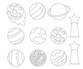 Space cosmic planets, universe black and white vector