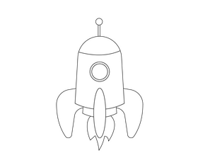 Cartoon space rocket black and white clipart