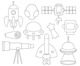 Space icons black and white vector