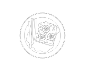 Breakfast toast with cheese, tomato, greens black and white clipart