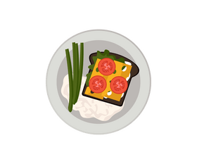 Breakfast toast with cheese, tomato, greens clipart