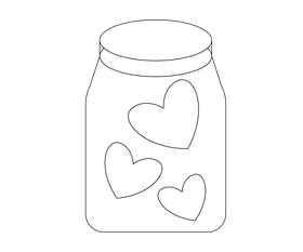 Glass jar with hearts illustration black and white clipart