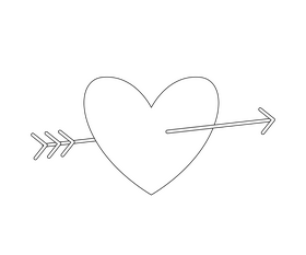 Romantic heart with arrow black and white clipart