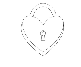 Heart shaped padlock cartoon black and white clipart