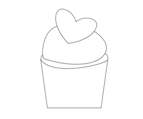 Muffin with heart black and white clipart