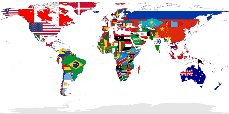 World Map of National Flags and Symbols PNG