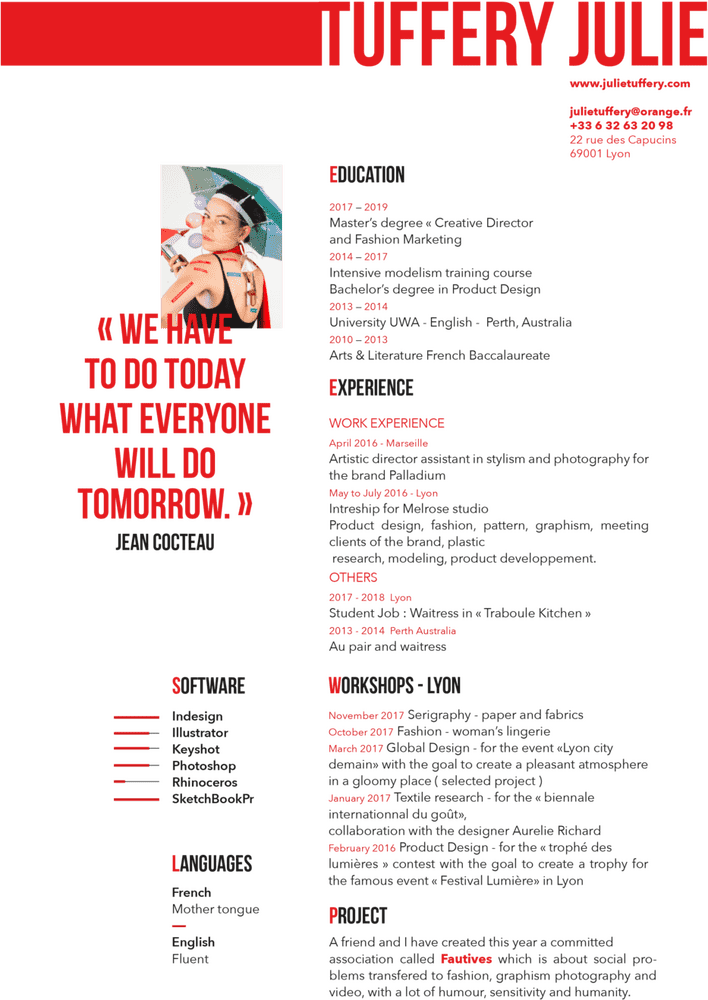 Creative CV of Julie Tuffery Design and Experience PNG