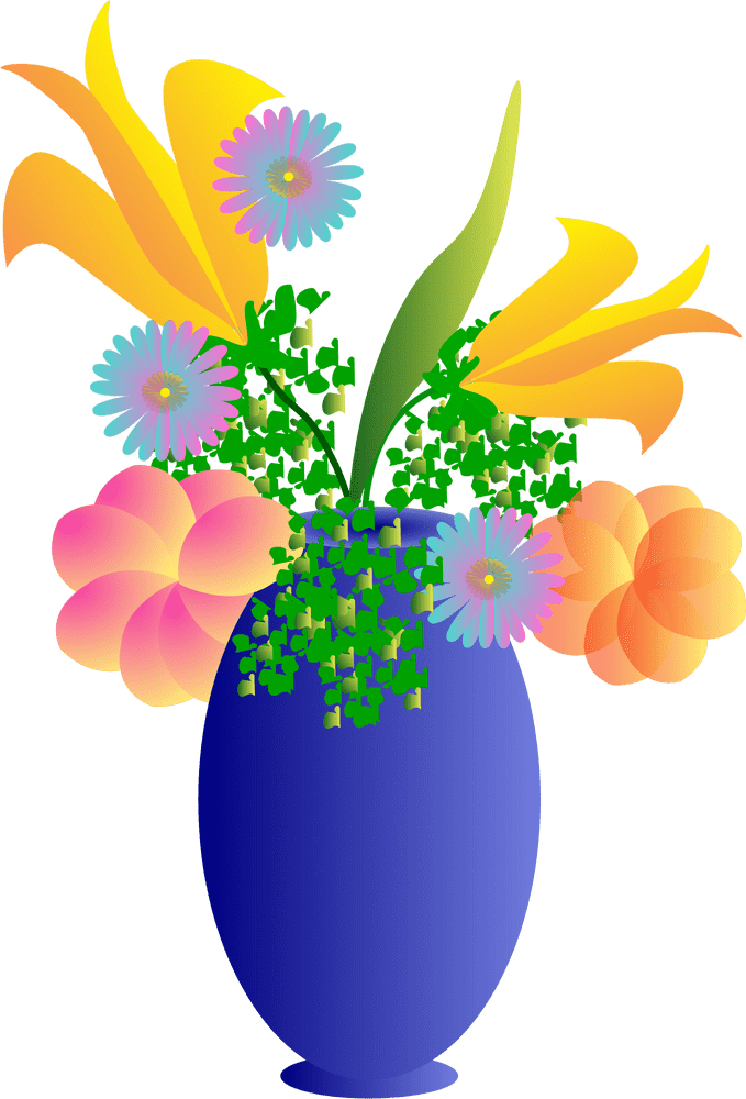 Colorful Flower Arrangement in a Blue Vase PNG