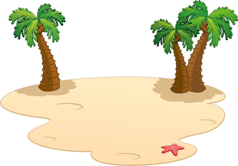 Beach Paradise with Palm Trees and Starfish PNG