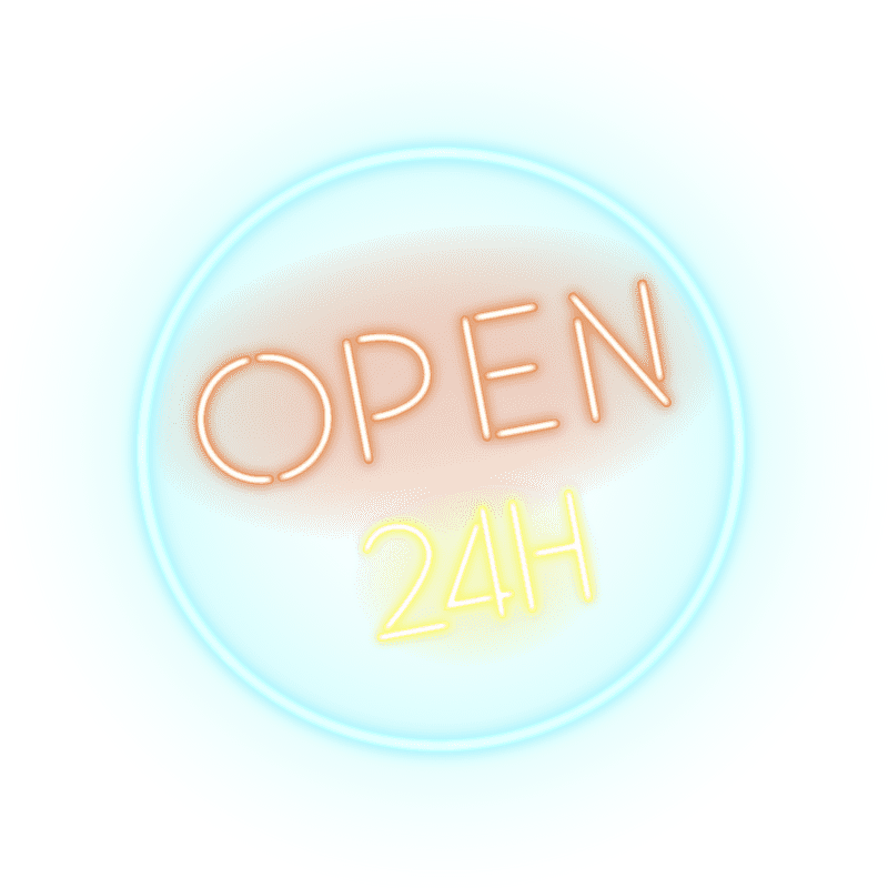 Glowing Neon Sign Open 24 Hours PNG