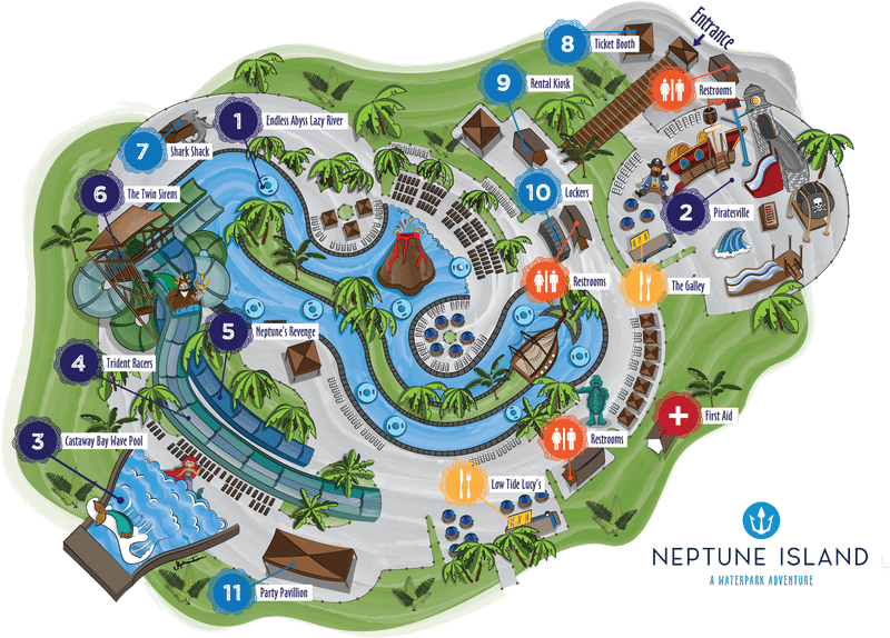 Neptune Island Amusement Park Water Adventure Map PNG