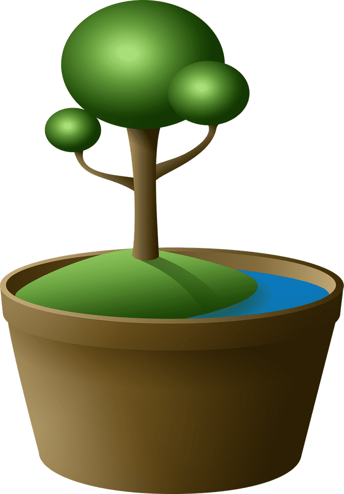 Serene Plant Pot with Miniature Tree PNG