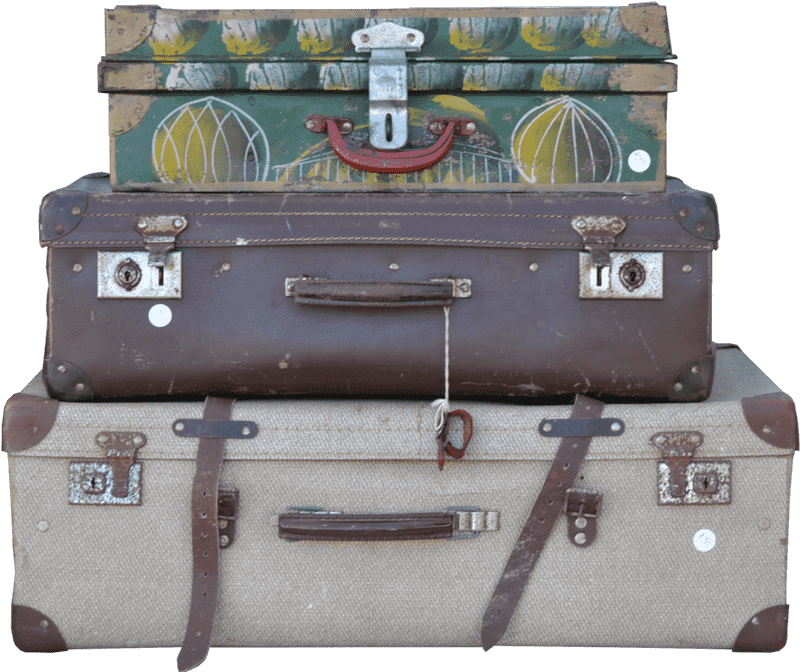 Vintage Luggage Suitcase Stack with Colorful Design PNG