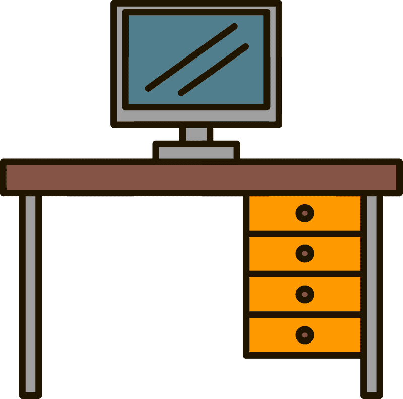 Modern Office Desk with Storage and Monitor Setup PNG