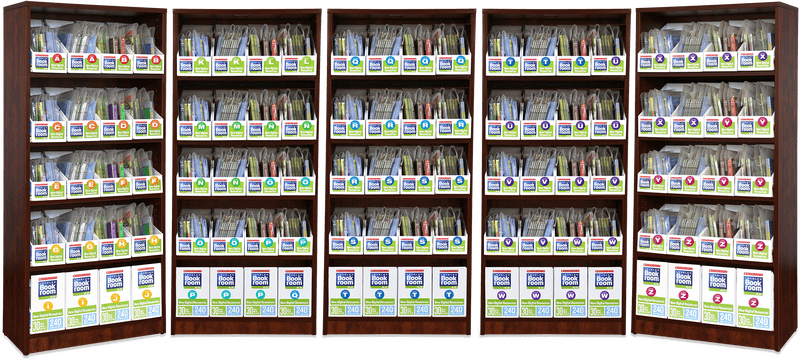 Vibrant Library Shelf of Organized Knowledge PNG