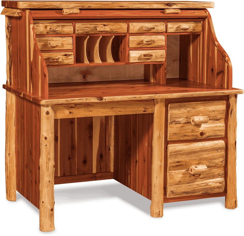 Rustic Wood Office Desk with Storage Drawers PNG