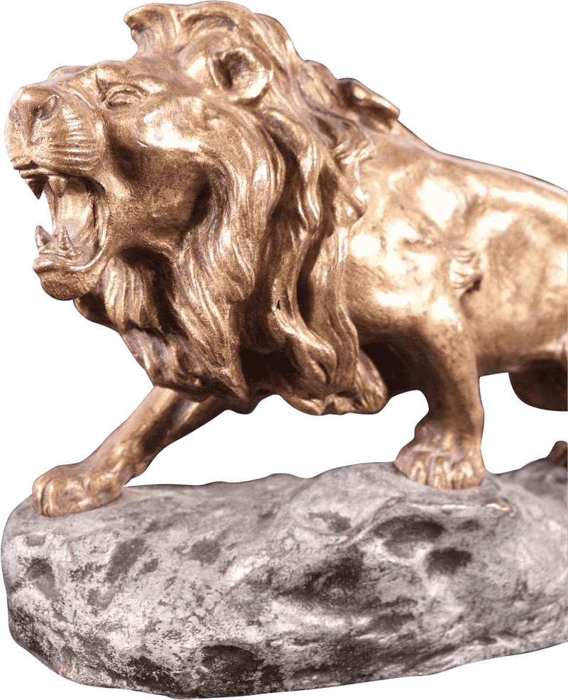 Majestic Marble Statue of a Roaring Lion PNG